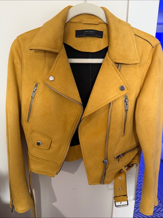 Zara Jackets & Blazers - Zara Yellow Suede Cropped Moto Jacket